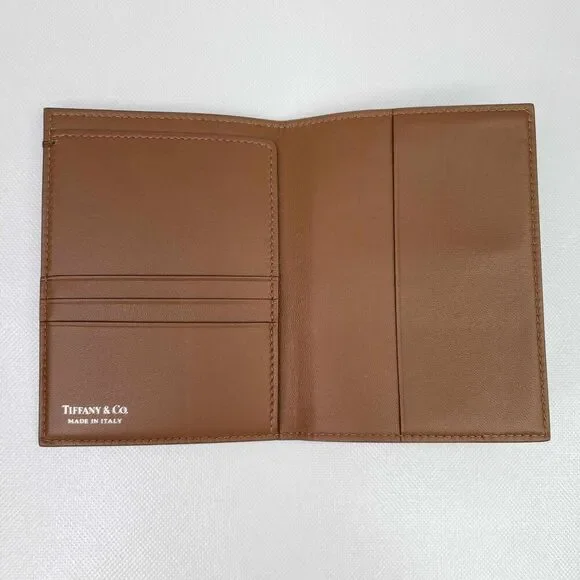 Tiffany & Co Wallet Fold Over Leather Brown Tan Card Case - Picture 3 of 6